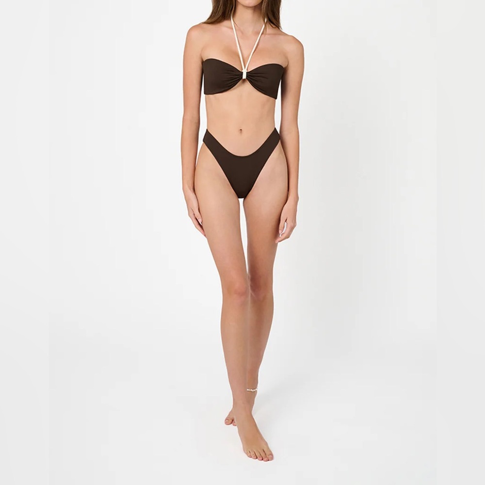 WeWoreWhat Brown Strapless Bikini Set with Cream Tie - Picture 4 of 6